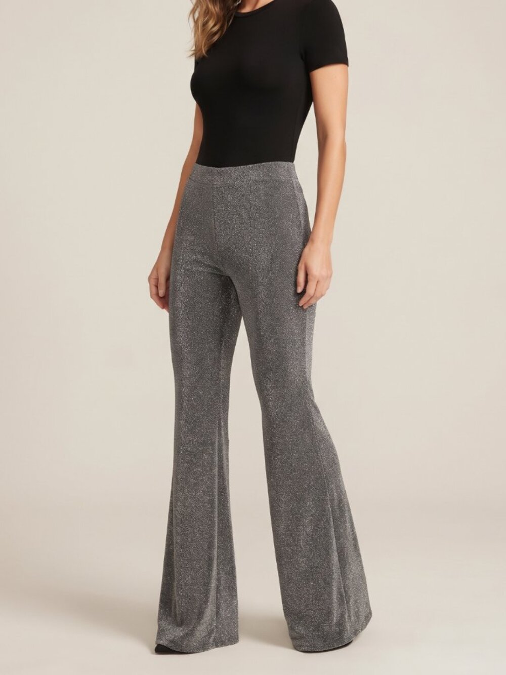NWT Silver Glitter Sparkle Metallic Dazzling Party Flare Leg Trousers Large